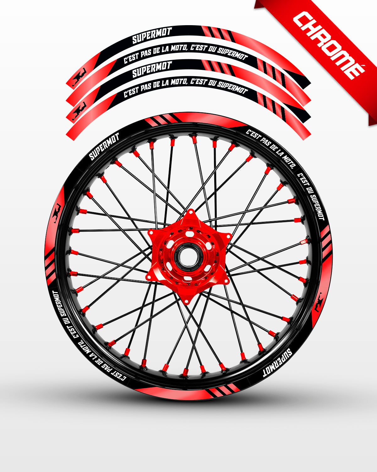 Stickers de Jantes SUPERMOT Chromés, Rouge Chrome, photo 1