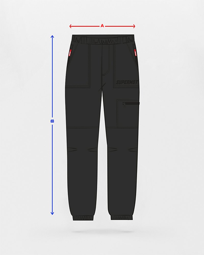 Pantalon cargo SUPERMOT : A largeur taille, B longueur