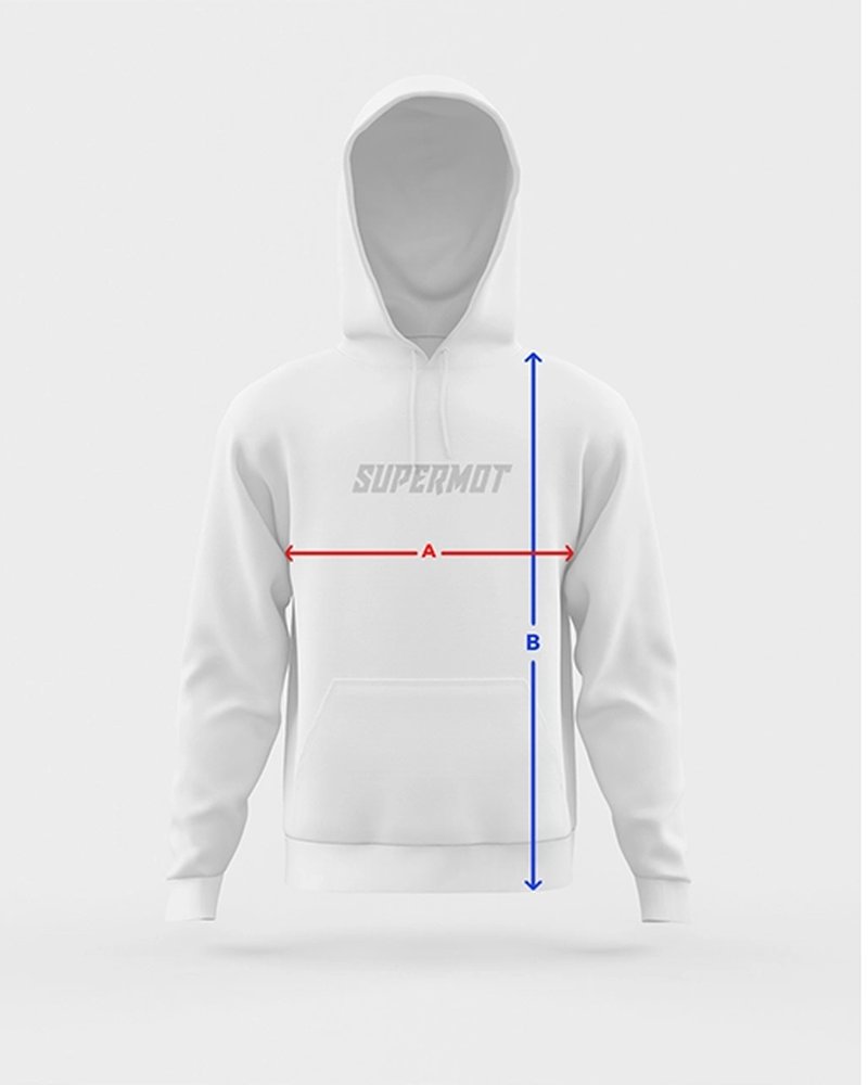 Hoodie SUPERMOT : A largeur, B longueur
