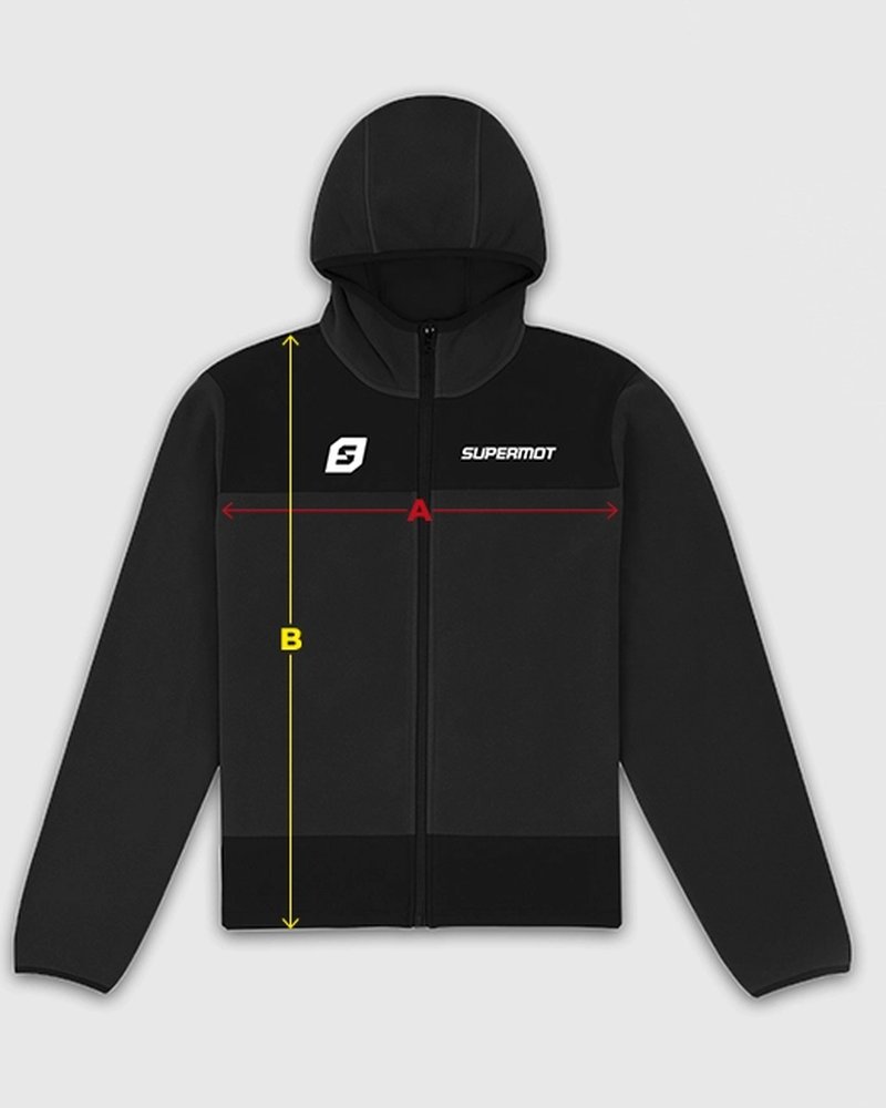 Veste polaire SUPERMOT : A largeur, B longueur