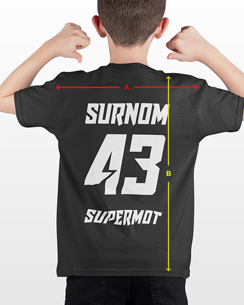 T-shirt enfant SUPERMOT : A largeur, B longueur
