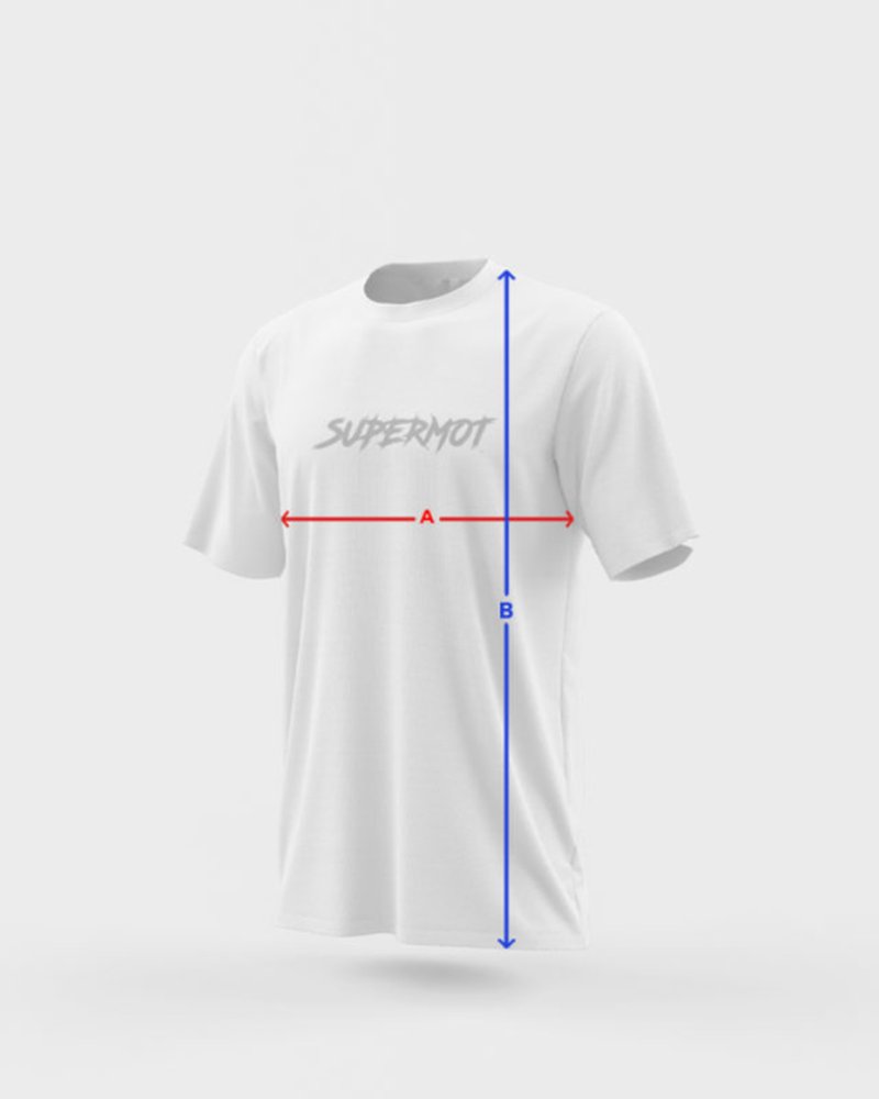 T-shirt SUPERMOT : A largeur, B longueur